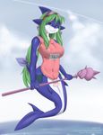  amakuchi anthro big_breasts bottomless breasts cetacean clothing ear_piercing eyewear female goggles green_hair hair invalid_tag looking_at_viewer male mammal marine metal-renamon orca piercing signature solo swimsuit taste whale 