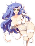  animal_ears bad_id bad_pixiv_id big_hair blue_hair breasts cat_ears cat_paws cat_tail curvy fang felicia green_eyes highres large_breasts long_hair navel open_mouth paw_pose paws shadow simple_background solo tail thick_thighs thighs vampire_(game) very_long_hair wedge white_background wide_hips 
