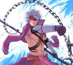  anchor aoten_(aoiroarekore) bad_id bad_pixiv_id blue_eyes chain chousokabe_motochika_(sengoku_basara) eyepatch male_focus scar sengoku_basara solo weapon white_hair 