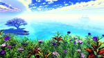  3d boat clouds flowers grass landscape original scenic sky tree water y-k 