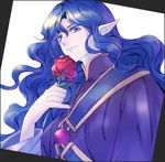  blue_eyes blue_hair flower incubus_(puyopuyo) long_hair male_focus pointy_ears puyopuyo red_flower red_rose robe rose rusuban smile solo 