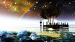  boat landscape original rainbow scenic sky stars tree water y-k 