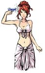  bikini_top breasts brown_eyes cleavage drawfag front-tie_top groin halter_top halterneck headshot kirijou_mitsuru lips medium_breasts navel persona persona_3 red_hair sarong transparent_background updo water_gun white_sarong 