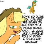  blonde_hair cowboy_hat cub english_text equine female feral friendship_is_magic green_eyes green_hair hair hat horn horse lamiaaaa male mammal my_little_pony pony smile snails_(mlp) text unicorn young 