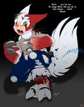  catmonkshiro claws clothing fur invalid_tag male markings nintendo pok&#233;mon pok&eacute;mon ripping teeth text transformation video_games zangoose 