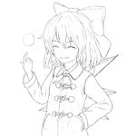  ^_^ cirno closed_eyes coat contemporary grin hand_in_pocket highres kawashina_(momen_silicon) lineart monochrome smile snowball solo toggles touhou transparent_background winter_clothes 