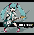  alternate_costume aqua_eyes aqua_hair electric_guitar green_nails guitar hair_ornament hatsune_miku instrument letterboxed long_hair miniskirt nail_polish necktie open_mouth pigeon-toed pleated_skirt skirt socks solo toman_rock twintails very_long_hair vocaloid wristband 