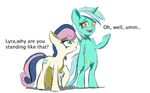  blue_eyes bonbon_(mlp) cutie_mark dialog duo english_text equine female feral friendship_is_magic grin hair horn horse lyra_(mlp) lyra_heartstrings_(mlp) mammal my_little_pony open_mouth pony pose raikoh-illust smile standing text tongue two_tone_hair unicorn yellow_eyes 