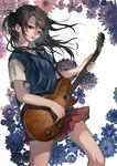  bad_id bad_pixiv_id black_hair brown_eyes flower gibson guitar instrument les_paul looking_at_viewer original school_uniform skirt solo sweater_vest tsukioka_tsukiho 