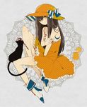  atori12 black_cat brown_hair cat dress hat long_hair orange_eyes orangina personification ribbon sun_hat 