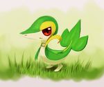  dekus grass highres leaf nature nintendo no_humans painting pokemon pokemon_(game) red_eyes simple_background snivy solo 