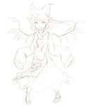  cosplay flandre_scarlet highres kawashina_(momen_silicon) looking_at_viewer monochrome simple_background sketch sleeves_past_wrists smile solo touhou wings yakumo_ran yakumo_ran_(cosplay) 