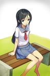  absurdres aragaki_ayase bench black_hair blue_eyes highres long_hair ore_no_imouto_ga_konna_ni_kawaii_wake_ga_nai puhpuhu school_uniform serafuku sitting 