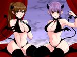  2girls ayane ayane_(doa) breasts brown_hair cleavage dead_or_alive demon_girl devil_horns hachuurui high_heels horns kasumi kasumi_(doa) large_breasts midriff multiple_girls navel pixiv_manga_sample purple_hair red_eyes siblings sisters succubus tecmo thighhighs wallpaper 