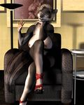  anthro big_breasts black_nose blonde_hair blue_eyes breasts canine chair claws crossed_legs detailed_background female fur grey_fur hair heels huge_breasts looking_at_viewer lykina_(character) mammal milf mother nipples nude parent shoes short_hair sitting solo toes vic34677 wolf 