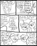  angry applejack_(mlp) black_and_white comic cowboy_hat cutie_mark dialog english_text equine eyes female feral freckles friendship_is_magic group hair hat horse inside mammal metal_(artist) monochrome my_little_pony pegasus pinkie_pie_(mlp) pony rainbow_dash_(mlp) sad table text wings 