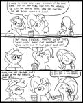  applejack_(mlp) black_and_white comic cowboy_hat dialog drink english_text equine eyes female feral fluttershy_(mlp) freckles friendship_is_magic group hair hat horse inside mammal metal_(artist) monochrome my_little_pony pegasus pinkie_pie_(mlp) pony smile text wings 