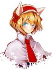  alice_margatroid animal_ears banned_artist blonde_hair blue_eyes blush bow bug butterfly capelet cat_ears hair_bow hairband insect kemonomimi_mode kozou_(soumuden) looking_at_viewer necktie short_hair simple_background solo touhou white_background 