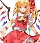  bad_id bad_pixiv_id banned_artist blonde_hair bow choker fang flandre_scarlet hair_bow looking_at_viewer lowres open_mouth outstretched_arm outstretched_hand pink_hair pointy_ears puffy_sleeves shirt short_sleeves simple_background skirt skirt_set smile solo touhou tsukiriran white_background wings wrist_cuffs 