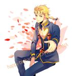  bad_id bad_pixiv_id blonde_hair blue_eyes braid giorno_giovanna jojo_no_kimyou_na_bouken male_focus petals shokomakiko2 solo 