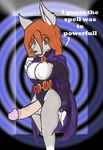  big_penis breasts clothing cosplay dialog dickgirl english_text erection intersex makarimorph penis raven_(teen_titans) solo surprise teen_titans text 