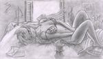  anthro anthrofied bed bedroom bra cleavage clothed clothing cutie_mark derpy_hooves_(mlp) equine female food friendship_is_magic grey_scale greyscale horse lying mammal metalfoxxx monochrome muffin my_little_pony navel on_back pegasus pillow pony solo traditional_media underwear wings 