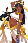 aiba-tsukiko animal_ears bastet_(p&amp;d) black_hair cat_ears cat_tail dark_skin egyptian fusion headband highres isis_(p&amp;d) jewelry midriff navel puzzle_&amp;_dragons red_eyes solo staff tail 