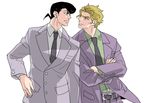  black_hair blonde_hair formal higashikata_jousuke jojo_no_kimyou_na_bouken kira_yoshikage kkrg_inaba multiple_boys necktie pompadour suit 