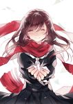  black_hair closed_eyes domotolain enpera hair_ornament hairclip kagerou_project long_hair origami paper_crane red_scarf scarf school_uniform serafuku smile solo tateyama_ayano toumei_answer_(vocaloid) 