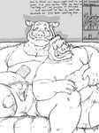  balls beard blush boar boxer_shorts boxers bulge chubby clothing comic dialog erection facial_hair father_and_son flaccid fondling gay grisser grope hairy humanoid_penis incest male mammal overweight penis porcine remote shirt shorts sofa tank_top text uncut underwear vest 