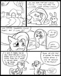  angel_(mlp) black_and_white building comic cutie_mark dialog english_text equine eyes female feral fluttershy_(mlp) friendship_is_magic group hair horn horse inside lagomorph mammal metal_(artist) monochrome my_little_pony pegasus pony rabbit rarity_(mlp) tears text unicorn wings 