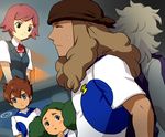  3boys blush brown_hair character_request earth_eleven green_hair inazuma_eleven_(series) inazuma_eleven_go inazuma_eleven_go_galaxy kusaka_ryuuji lightning_bolt matsukaze_tenma mizuhara_aki morimura_konoha multiple_boys multiple_girls sato_(inazuma_eleven) soccer_uniform sportswear 