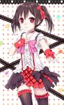  black_hair bokura_wa_ima_no_naka_de fingerless_gloves gloves hand_on_own_chest heart_cutout love_live! love_live!_school_idol_project red_eyes short_hair solo thighhighs tsukino_neru twintails yazawa_nico 