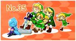  1girl 5boys belt blonde_hair blue_eyes blue_hair cape earrings fi gloves handheld_game_console hat jewelry link multiple_boys multiple_persona nintendo_3ds pantyhose planted_sword planted_weapon pointy_ears pulling sword the_legend_of_zelda the_legend_of_zelda:_a_link_to_the_past the_legend_of_zelda:_ocarina_of_time the_legend_of_zelda:_skyward_sword the_legend_of_zelda:_the_wind_waker the_legend_of_zelda:_twilight_princess toon_link weapon 