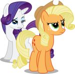  absurd_res alpha_channel applejack_(mlp) austiniousi blonde_hair blue_eyes cowboy_hat cutie_mark duo equine eyeshadow female feral freckles friendship_is_magic green_eyes hair hat hi_res horn horse makeup mammal my_little_pony plain_background pony purple_hair rarity_(mlp) transparent_background unicorn 