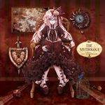  album_cover bad_id bad_pixiv_id birdcage blue_eyes book bow cage chair cover dress flower gothic_lolita hair_bow hair_flower hair_ornament ia_(vocaloid) lolita_fashion long_hair map n-jou_(princealbert) pink_hair platform_footwear shield sitting skull striped striped_legwear sword vertical-striped_legwear vertical_stripes vocaloid weapon 