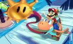  beach blue_eyes cherrysnak facial_hair hat human long_tongue mammal mario mario_bros mustache nintendo orange_skin seaside shine_sprite summer tongue video_games yellow_skin yoshi 