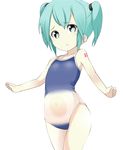  bad_id bad_pixiv_id competition_school_swimsuit green_eyes green_hair hatsune_miku long_hair one-piece_swimsuit simple_background solo swimsuit tamakorogashi tattoo vocaloid white_background 