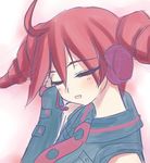  ahoge closed_eyes detached_sleeves drill_hair hand_on_ear headset kasane_teto long_hair nakano_itsuka open_mouth red_hair sketch smile solo twin_drills twintails upper_body utau 
