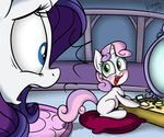  2013 blue_eyes cute equine eye_contact female friendship_is_magic green_eyes hair horn horse killryde lipstick mirror my_little_pony pillow pony purple_hair rarity_(mlp) sibling sisters smile sweetie_belle_(mlp) two_tone_hair unicorn 