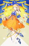  akira_hou bad_id bad_pixiv_id bag blonde_hair blue_eyes bracelet closed_umbrella curtains flower handbag jewelry looking_at_viewer orange_blossoms orangina personification ribbon short_hair smile solo umbrella 