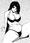  1girl 774ex bikini black_hair breasts large_breasts long_hair monochrome original solo swimsuit 