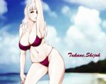  774ex beach breasts character_name idolmaster large_breasts ocean shijou_takane white_hair 