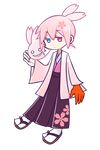  ahoge alternate_hair_color bad_id bad_pixiv_id blue_eyes expressionless fujino_makiko full_body ghost heterochromia japanese_clothes jitome kimono male_focus official_style pink_hair puyopuyo puyopuyo_fever red_eyes sandals sig_(puyopuyo) socks solo transparent_background 