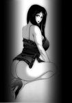  1girl 774ex ass black_hair breasts large_breasts looking_back milf monochrome solo 