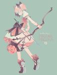  1girl adapted_costume bow_(weapon) clea dress eyes_closed hair_ribbon kaname_madoka magical_girl mahou_shoujo_madoka_magica pink_hair ribbon solo weapon 