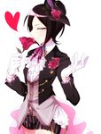  bad_id bad_pixiv_id belt black_hair cravat flower gloves hat heart idolmaster idolmaster_cinderella_girls knbilove long_sleeves pink_eyes red_flower red_rose rose short_hair solo tougou_ai white_background 