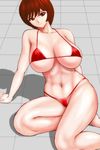  1girl 774ex bikini breasts huge_breasts midriff original red_bikini red_eyes red_hair red_swimsuit short_hair solo swimsuit 