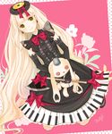  axe bad_id bad_pixiv_id blonde_hair bow earrings elbow_gloves gloves jewelry lolita_fashion long_hair machico_(mayuxoxo) mayu_(vocaloid) piano_print smile solo stuffed_animal stuffed_bunny stuffed_toy usano_mimi very_long_hair vocaloid weapon yellow_eyes 