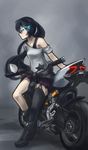  arceonn black_hair black_rock_shooter black_rock_shooter_(character) blue_eyes blue_hair boots breasts casual clothes_around_waist ducati garter_straps ground_vehicle hair_ornament hairclip highres katana long_hair miniskirt motor_vehicle motorcycle multicolored_hair off_shoulder sheath sheathed single_thighhigh skirt small_breasts solo streaked_hair sweater sweater_around_waist sword thighhighs twintails two-tone_hair uneven_twintails weapon zipper 